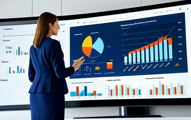Business Analytics Presentation**
"A professional businesswoman in a modest, dark blue business suit, presenting data analytics insights on a large screen in a modern office setting. The screen displays charts and graphs. Fully clothed, appropriate attire, safe for work, perfect anatomy, natural proportions, professional photography, high quality, family-friendly."
**