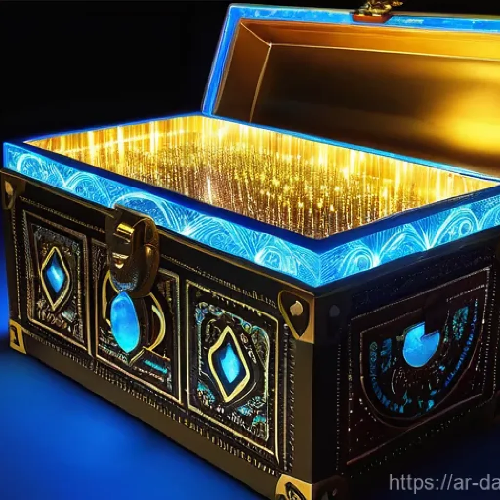 시민 데이터와 그 가치 - **Digital Treasure Chest of Identity**
A close-up, high-definition shot of an ornate, open treas...