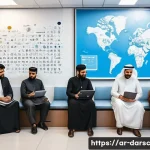 Home 16 시민 데이터 활용을 통한 공공 서비스 개선 - A modern Arab government office scene showing diverse citizens engaging with digital platforms on sm...