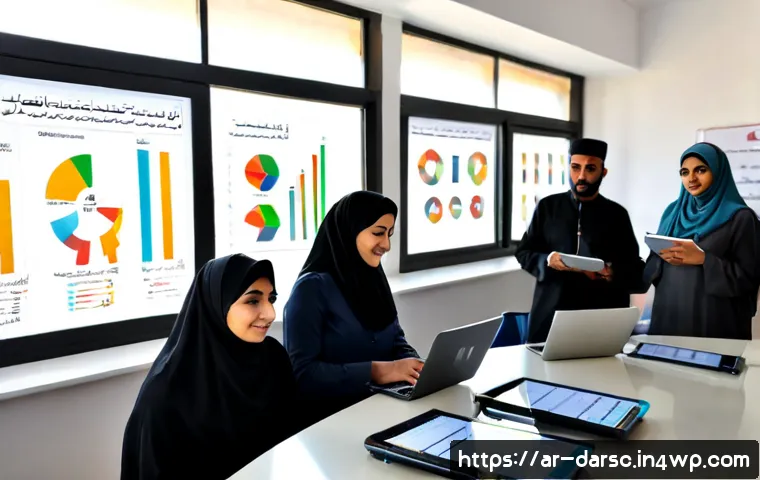 시민의 데이터 활용을 위한 교육 방법 - Photorealistic community data-literacy workshop in a bright modern public library in an Arab city, d...