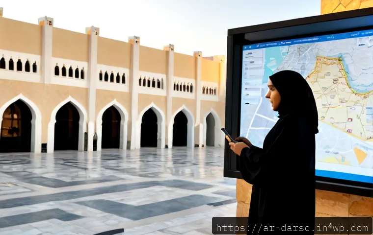 시민 참여형 빅데이터 앱 개발 - Photorealistic civic technology scene in a modern Arab city, diverse adult residents in modest conte...
